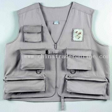 Six-pocket Fly Fishing Vest Made from 100 Percent Water Repellant Cotton Twill